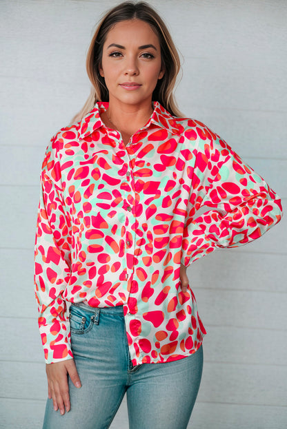 Printed Button Up Dropped Shoulder Shirt Orange-Red