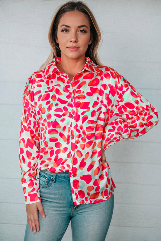 Printed Button Up Dropped Shoulder Shirt - Thandynie