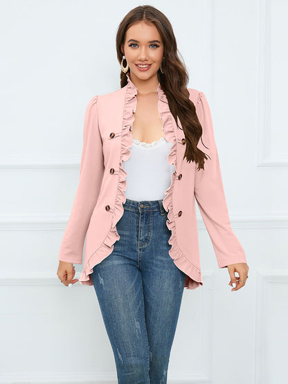 Ruffle Trim Long Sleeve Blazer Blush Pink