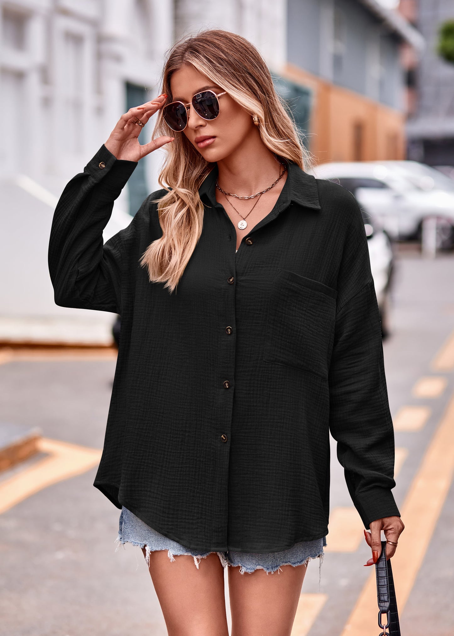 Textured Dropped Shoulder Longline Shirt - Thandynie