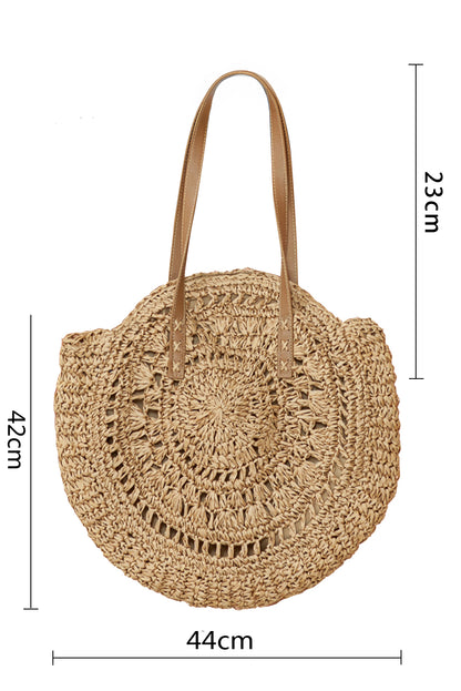 Camel Bohemian Straw Woven Round One Shoulder Bag