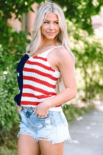 US Flag Theme V-Neck Knit Cami