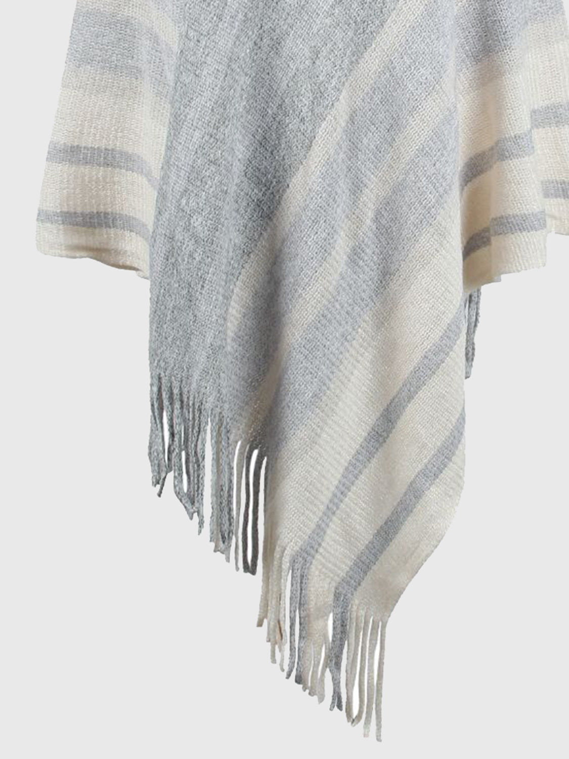 Striped Fringe Hem Hooded Poncho - Thandynie