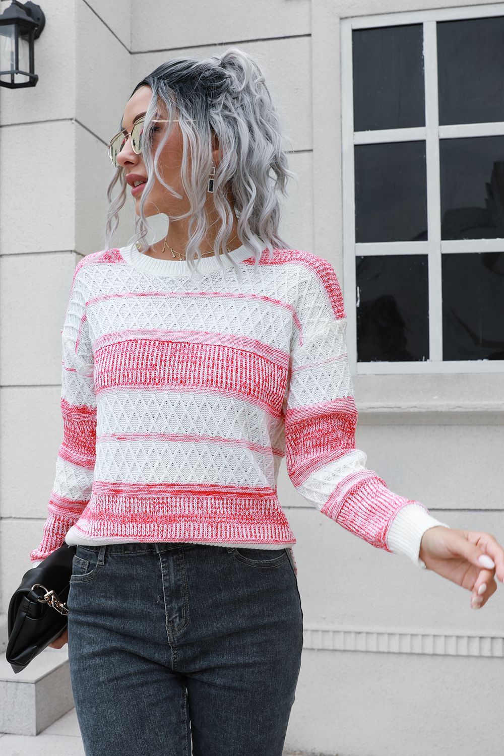 Two-Tone Slit Sweater Pink