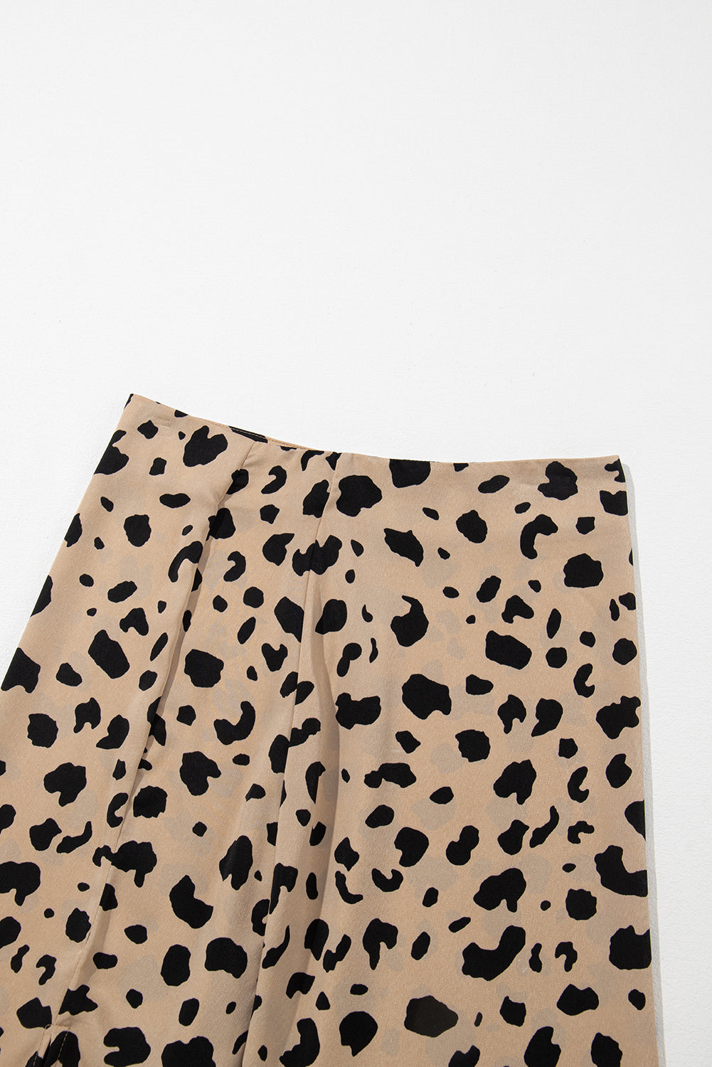 Khaki Leopard Spots Printed Split Hem Midi Skirt