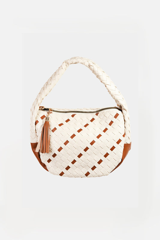 Fame Tassel Detail Weave Semi Circle Bag Ivory One Size