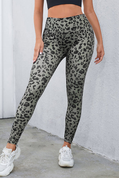 Gray Classic Leopard Print Active Leggings Gray 85%Polyester+15%Elastane