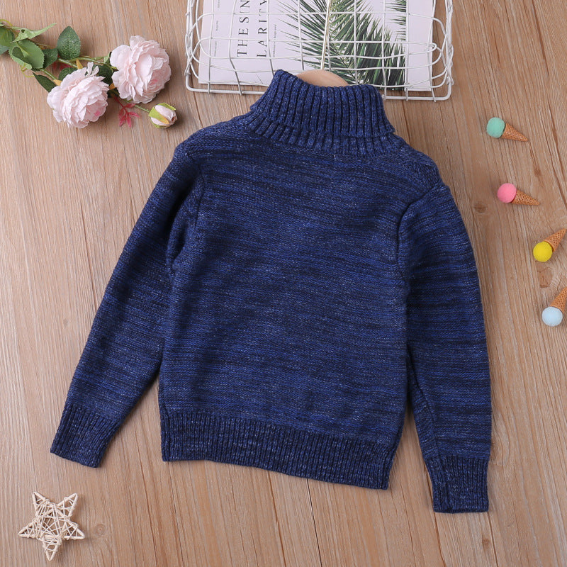 Checked Turtleneck Sweater With Long Sleeves Blue