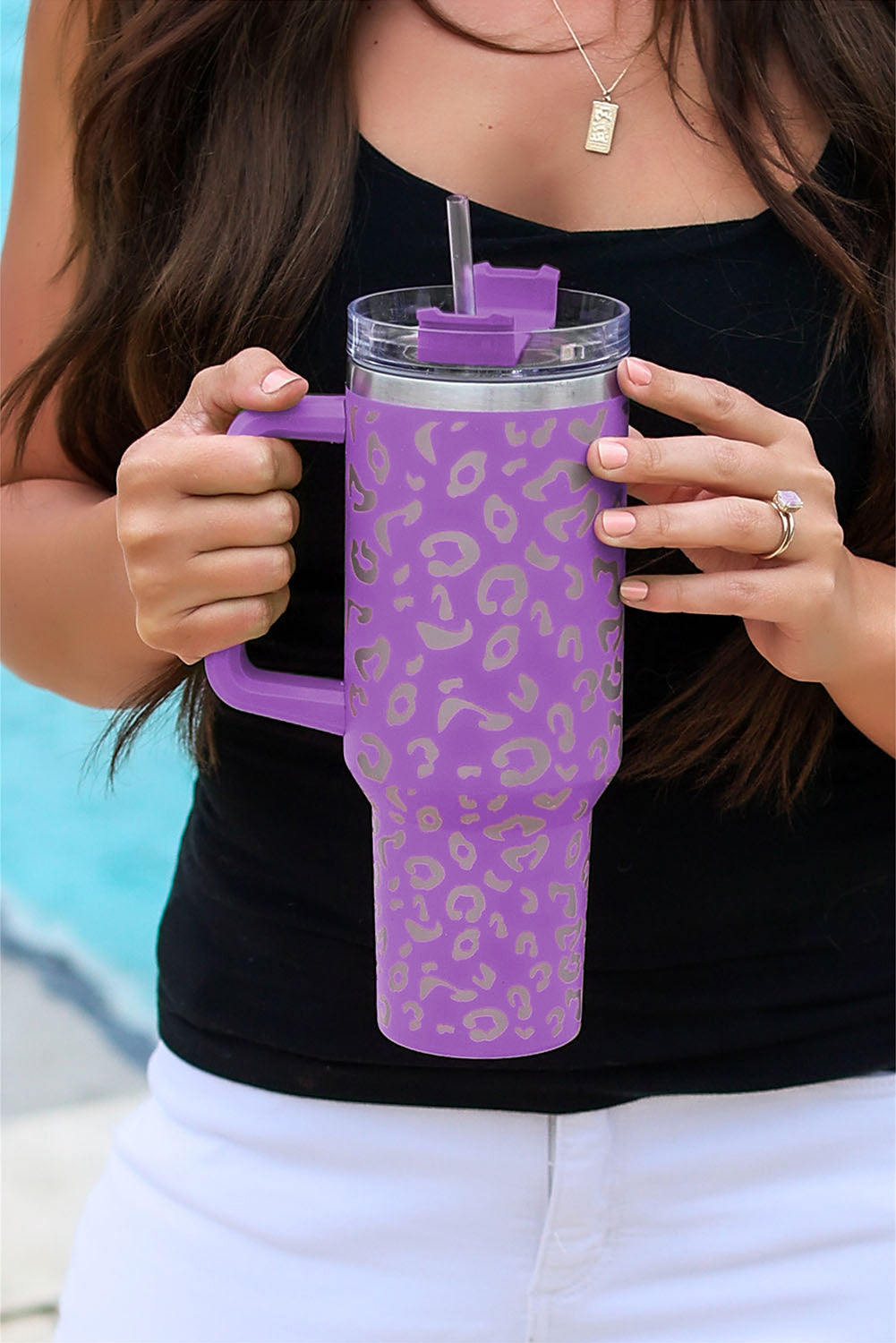 Purple Leopard Spotted 304 Stainless Double Insulated Cup 40oz Purple ONE SIZE 304 stainless steel