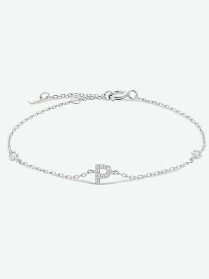 L To P Zircon 925 Sterling Silver Bracelet P-Silver One Size