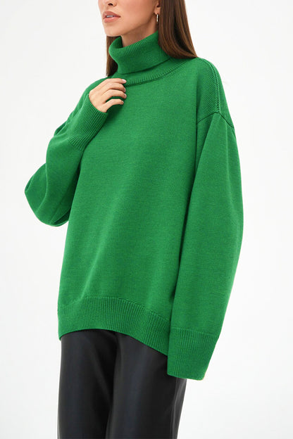 Turtle Neck Dropped Shoulder Sweater