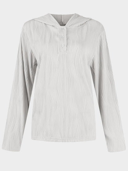 Textured Long Sleeve Hoodie White