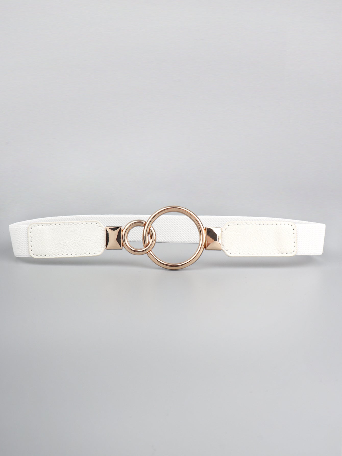 Double Ring Buckle Elastic PU Belt White One Size