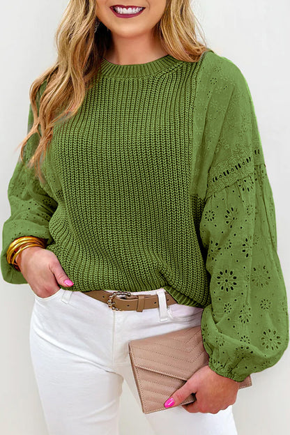 Eyelet Long Sleeve Sweater Mid Green