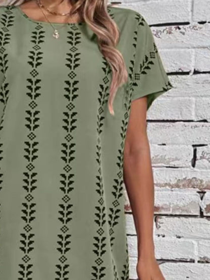 Printed Round Neck Short Sleeve Dress