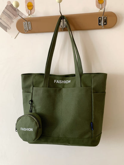 Canvas Tote Bag with Pouch Dark Green One Size