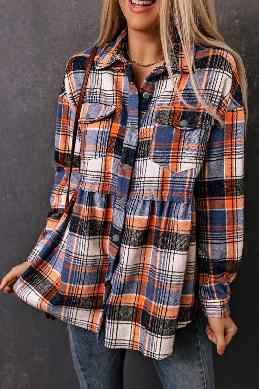 Plaid Button-Front Peplum Shirt Plaid