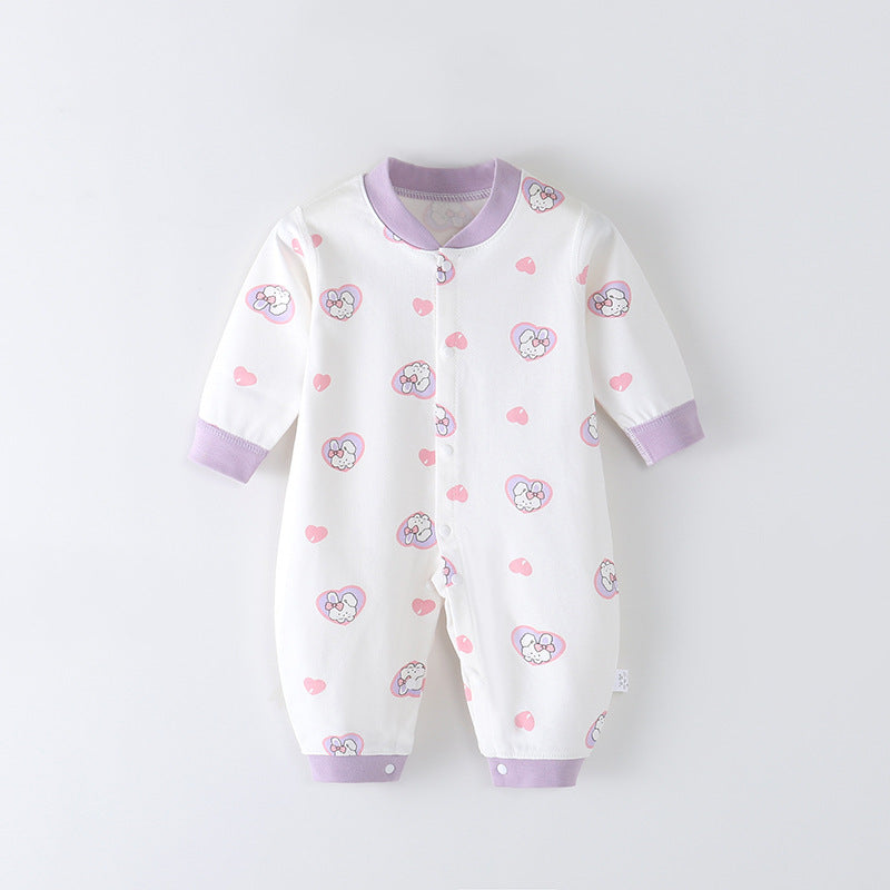 Combed Cotton Printed Newborn Clothes Boneless Jumpsuit Purple Bunny