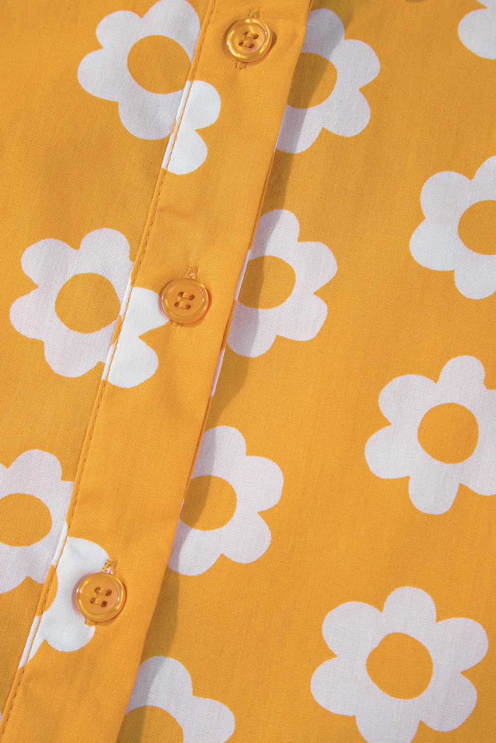 Yellow Flower Print Bracelet Sleeve Buttons Collared Maxi Dress