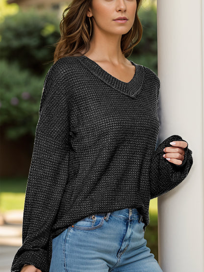 Dropped Shoulder Long Sleeve Knit Top Black