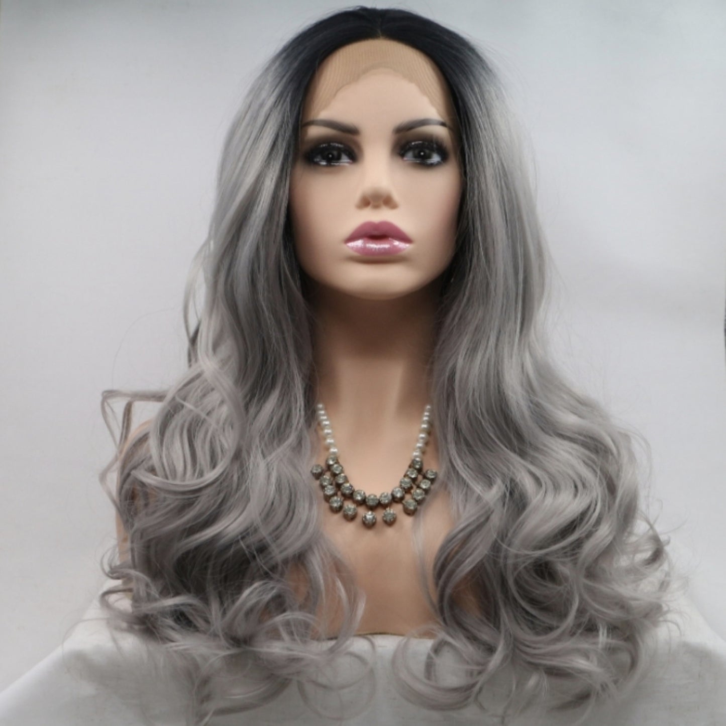 13*3" Lace Front Wigs Synthetic Long Wavy 24" 130% Density Black Grey One Size