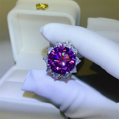 10 Carat Moissanite 925 Sterling Silver Flower Shape Ring Deep Purple