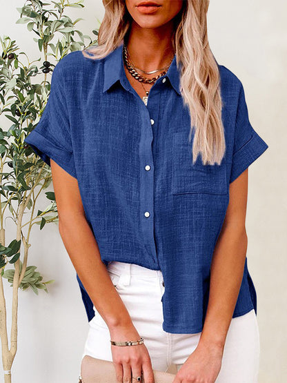 Button Up Short Sleeve Shirt Royal Blue