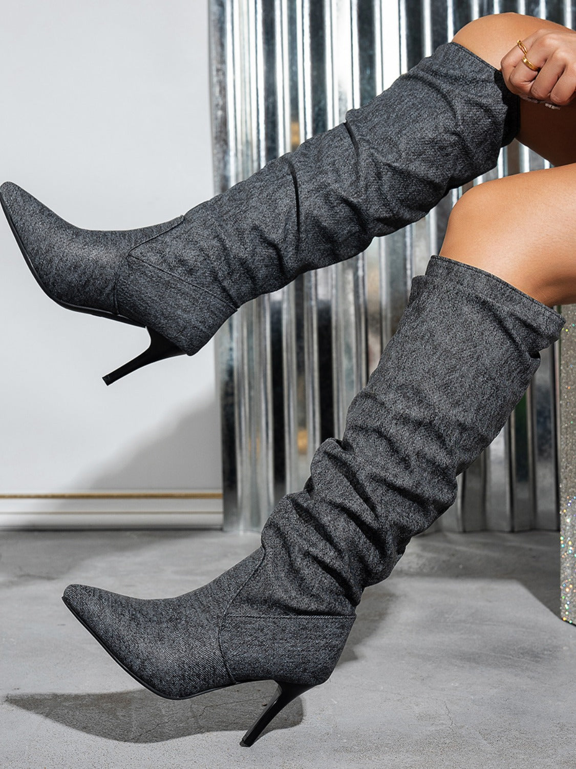 Point Toe Stiletto Boots Dark