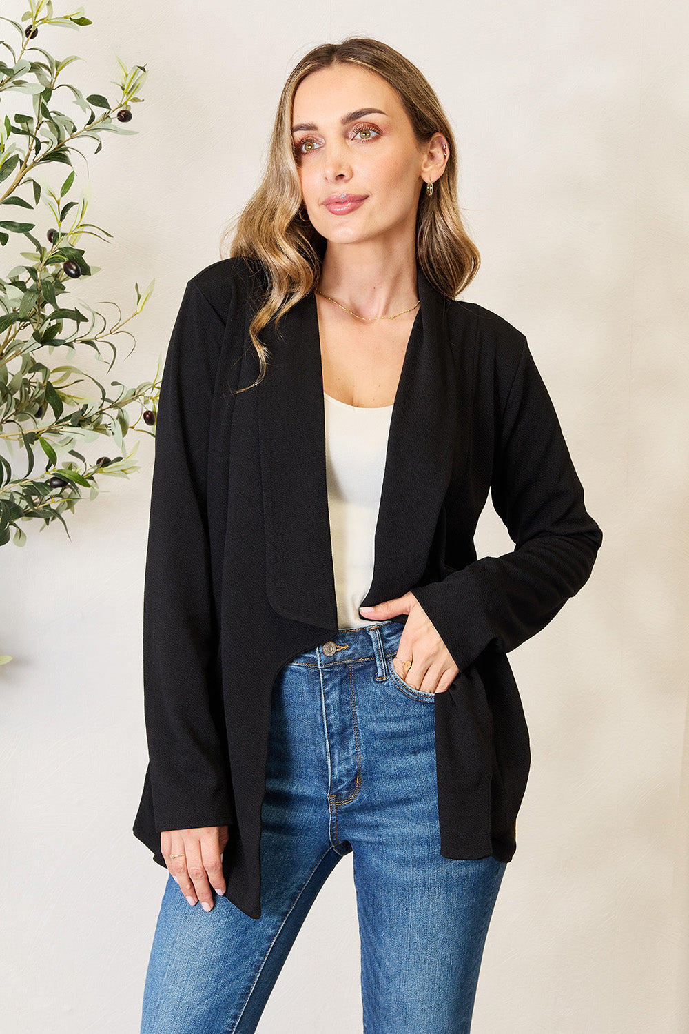 Heimish Full Size Open Front Long Sleeve Blazer Black