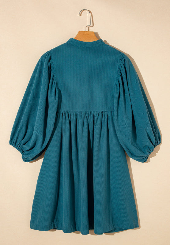 Corduroy Quarter Snap Three-Quarter Sleeve Dress