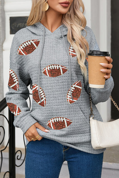 Drawstring Football Long Sleeve Hoodie Gray