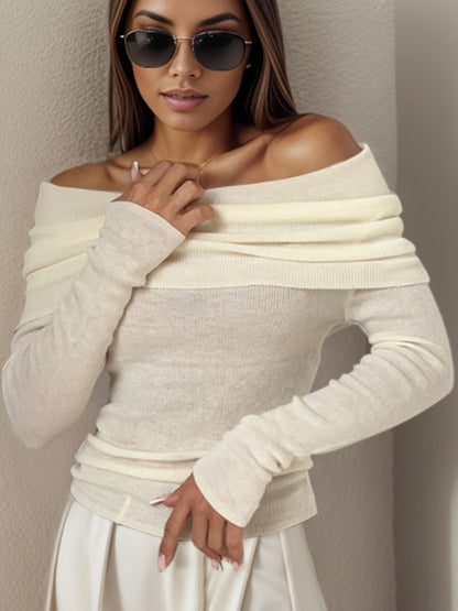 Off-Shoulder Long Sleeve Sweater Ivory