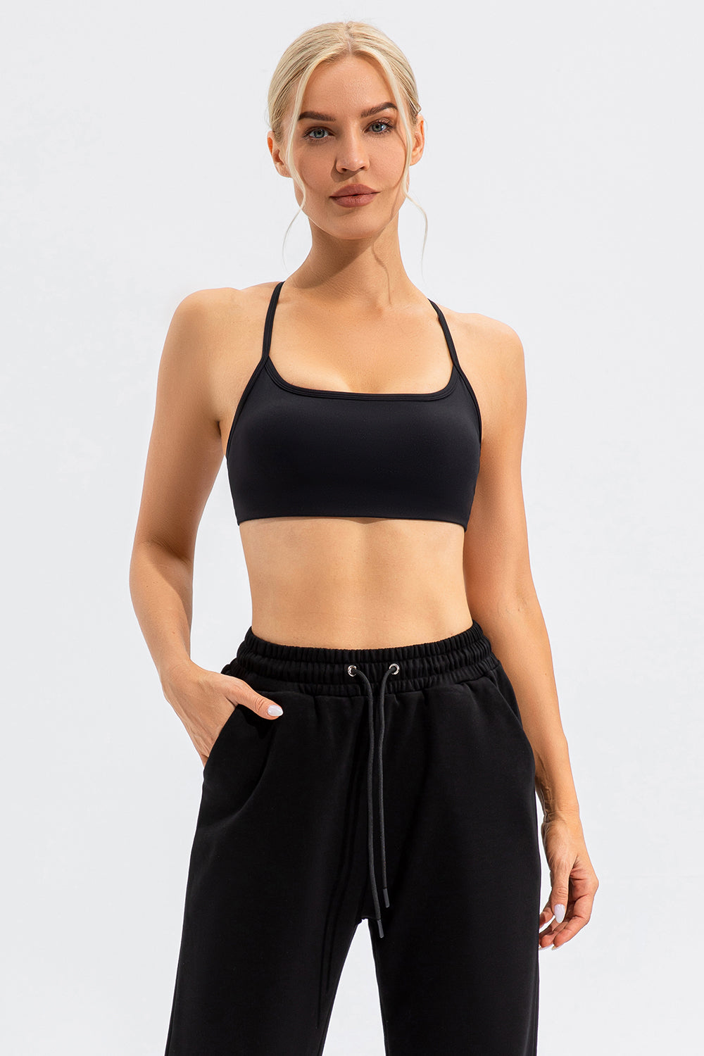 Crisscross Spaghetti Strap Active Cami Black