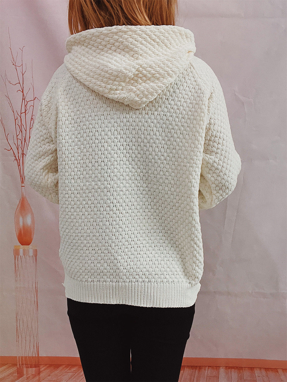 Drawstring Long Sleeve Hooded Sweater