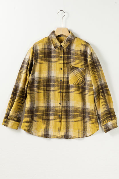 Pocketed Plaid Button Up Long Sleeve Shirt