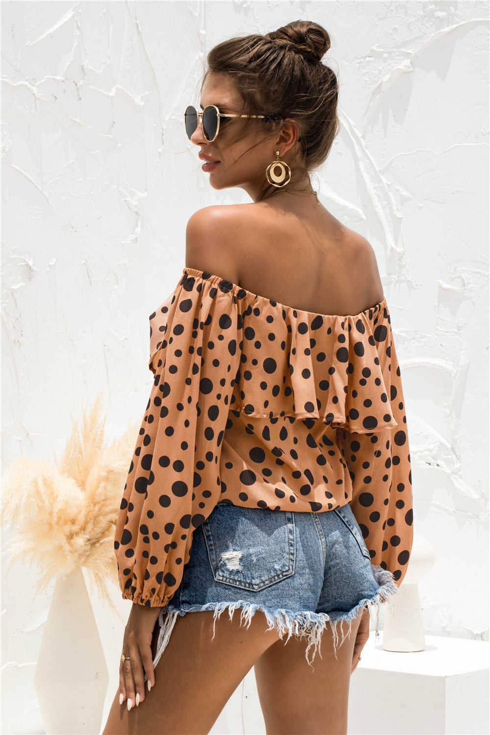 Polka Dot Off-Shoulder Layered Blouse - Thandynie