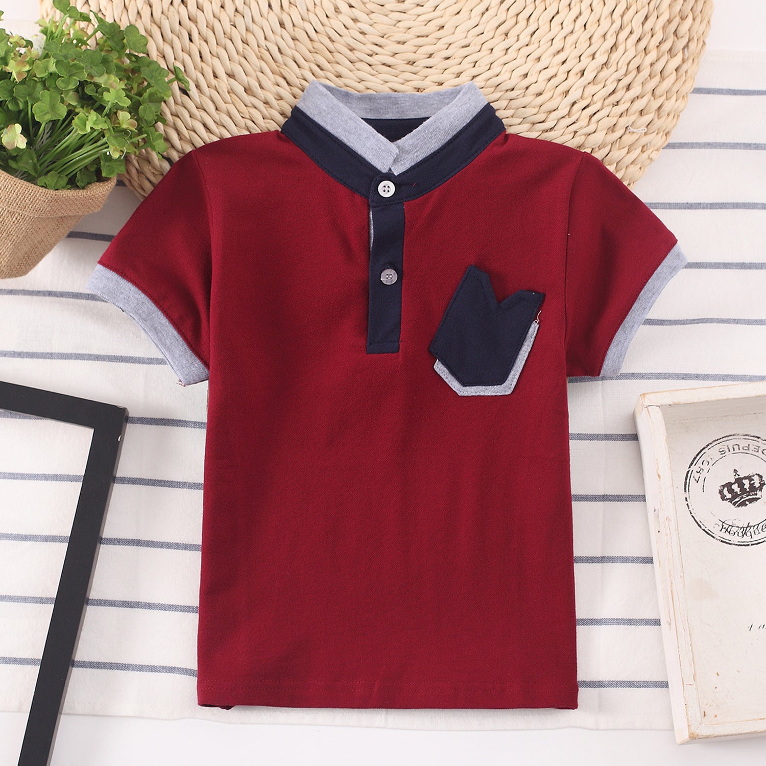 Boys' Cotton T-Shirt | Short Sleeve Moisture-Wicking Polo for Kids Maroon