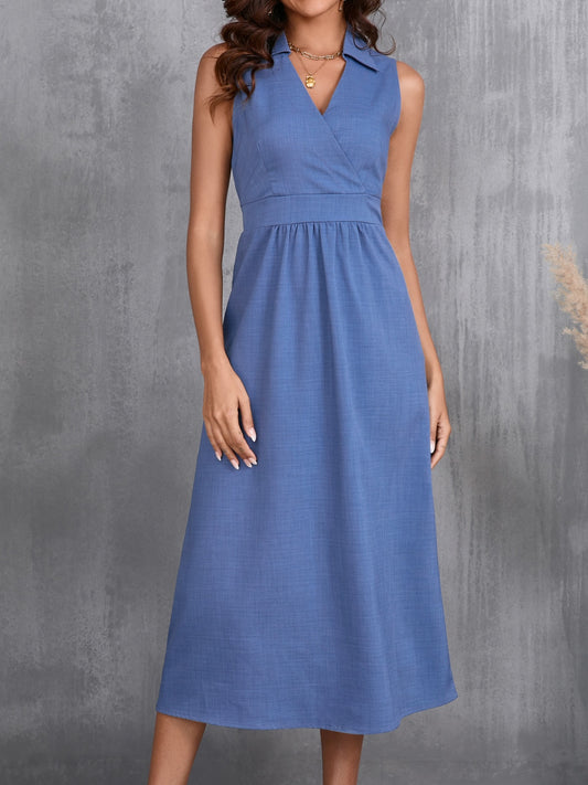 Ruched Sleeveless Midi Dress Dusty Blue