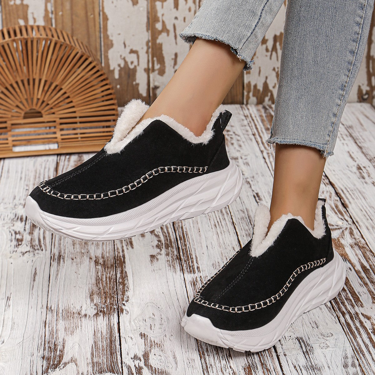 Thermal Suede Platform Slip-On Boots Black