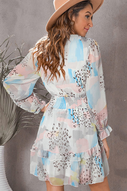 Printed Flounce Sleeve Mini Dress