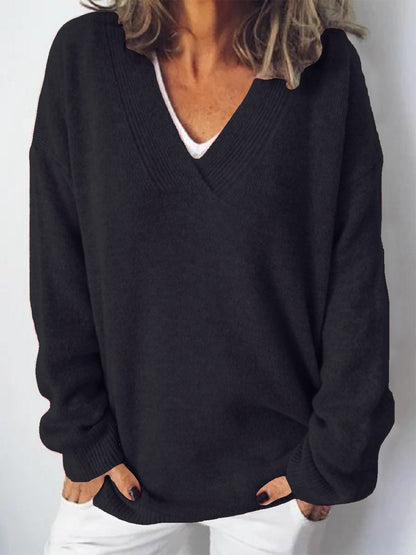 V-Neck Dropped Shoulder Sweater Black