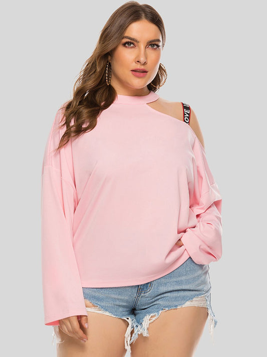 Plus Size Cold-Shoulder Round Neck Blouse Blush Pink