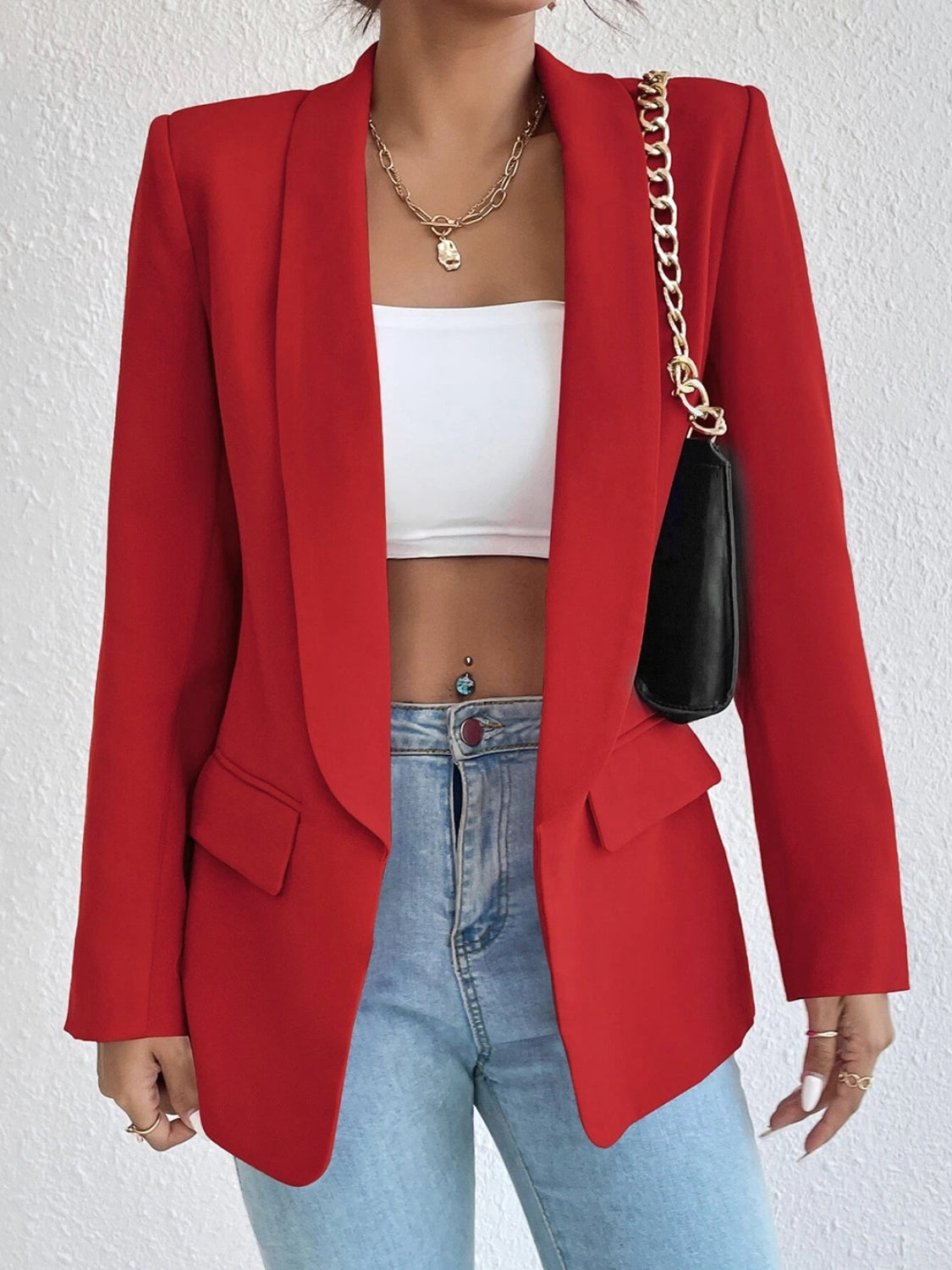 Shawl Collar Long Sleeve Blazer - Thandynie