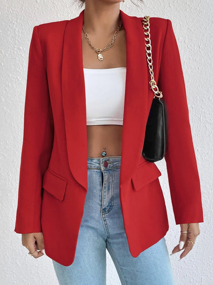 Shawl Collar Long Sleeve Blazer Deep Red