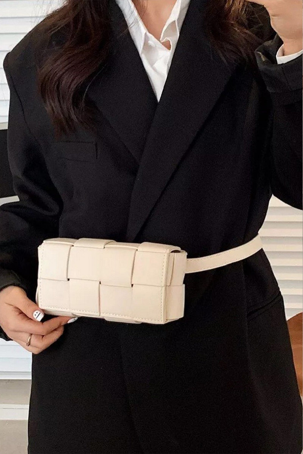 Zenana Vegan Leather Woven Crossbody Bag Ivory One Size