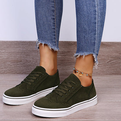 Suede Lace-Up Flat Sneakers Army Green