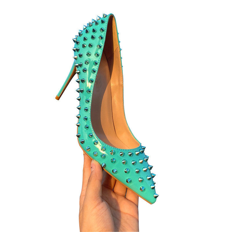 Early Spring Rivet High Heels Women's Stiletto Heel 10CM Pumps Tangerine Shoes Turquoise 12CM