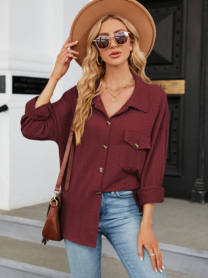 Collared Neck Buttoned Shirt Wine