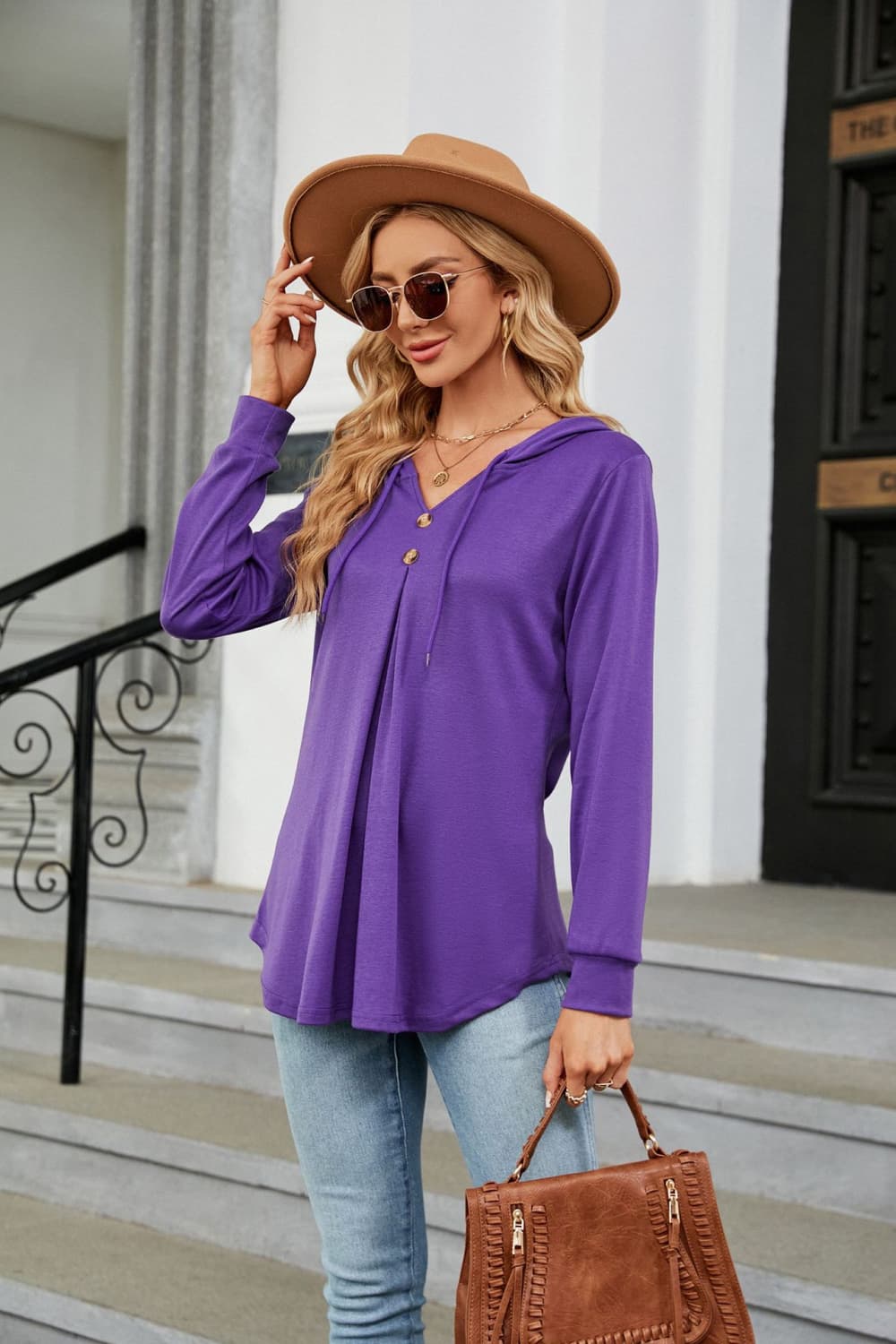 Long Sleeve Hooded Blouse