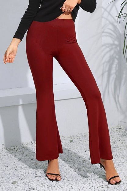 High Waist Long Flare Pants Wine